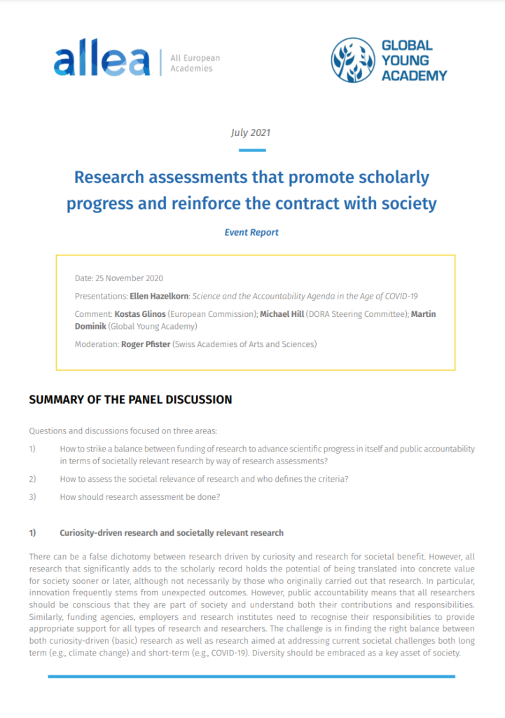 Research assessments that promote scholarly progress and reinforce the contract with society