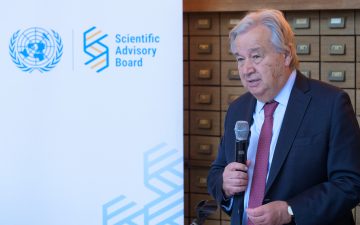 Secretary-General António Guterres speaks during the annual retreat with his Scientific Advisory Board.